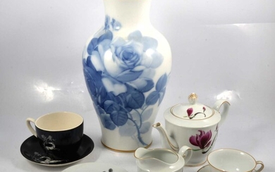 Modern Arita bone china teaset, Noritake plates, Crown Devon cup and saucer and a Japanese vase.