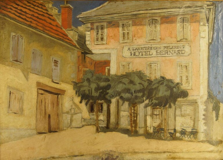 Modern British School, early/mid-20th century- Hotel Bernard; oil on canvas, 40.5 x 54.5 cm