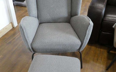 Modern grey flannel upholstered wing back easy chair and matching...