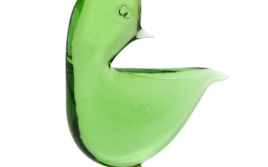 Murano Style Blown Green Art Glass Duckling Figurine, Mid to Late 20th Century