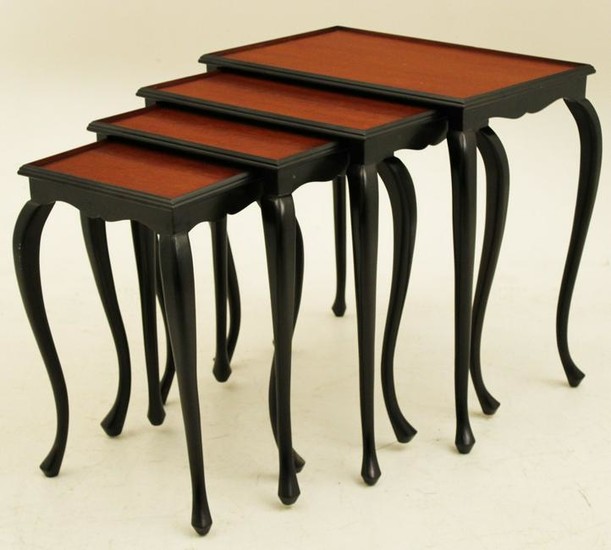 NEST OF 4 BLACK LACQUERED QUEEN ANNE STYLE TABLES