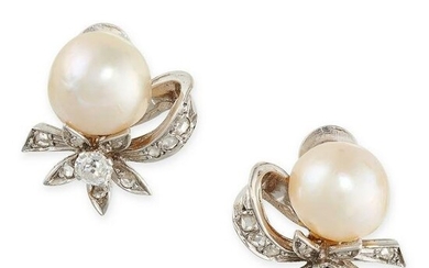 NO RESERVE - A PAIR OF VINTAGE PEARL AND DIAMOND CLIP