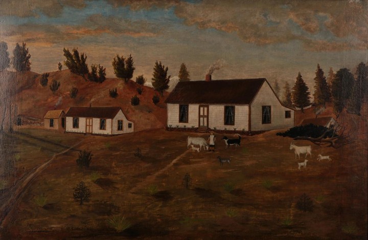 Naive Australian School (19th century) The Farmstead Oil on canvas,...