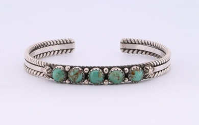 Native America Navajo Handmade Sterling Silver Turquoise Bracelet By R.King.