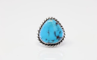 Native America Navajo Sterling Silver Turquoise Ring By F.