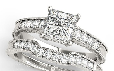 Natural 1.86 CTW Diamond Engagement Ring SET 14K White Gold