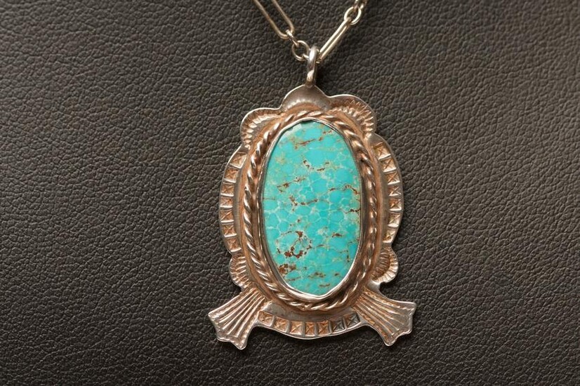 Navaho Turquoise & Sterling Silver Pendant with Chain