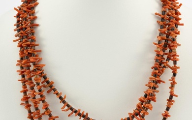 Navajo Four Strand Coral & Tortise Shell Necklace