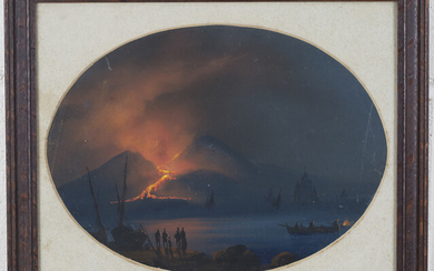 Neapolitan School - 'View of Vesuvius taken from Naples during the Eruption of 1868', 19th