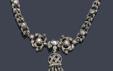 Necklace in silver with rose-cut diamonds of 19th