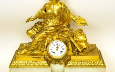 Neoclassical Gilded Bronze & Marble Mantle Clock