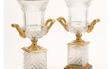Neoclassical Style Cut Crystal Urns with Bronze Mounts
