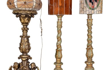 Neoclassical Style Floor Lamp with Stained Glass Shade Assortment