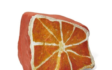 Nicolas Party, Swiss b.1980- Blakam's Stone (orange), 2010; acrylic on stone, initialed N.P. in white to underside, overall 18x15x15.5cm Provenance: gifted by the artist to the present owner at New Work, Scotland, Fife, 2010. Note: The present...