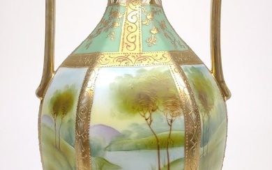Nippon Teal Blue Rolling Hills River Scene Vase