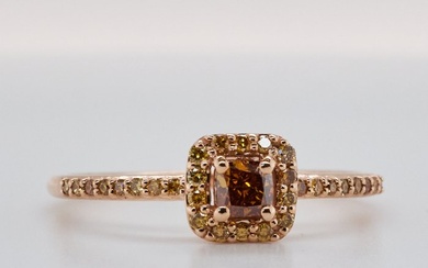 No Reserve Price - 0.44 tcw - Nat. Fancy Deep Yellowish Orangy Brown - 14 kt. Pink gold - Ring Diamond