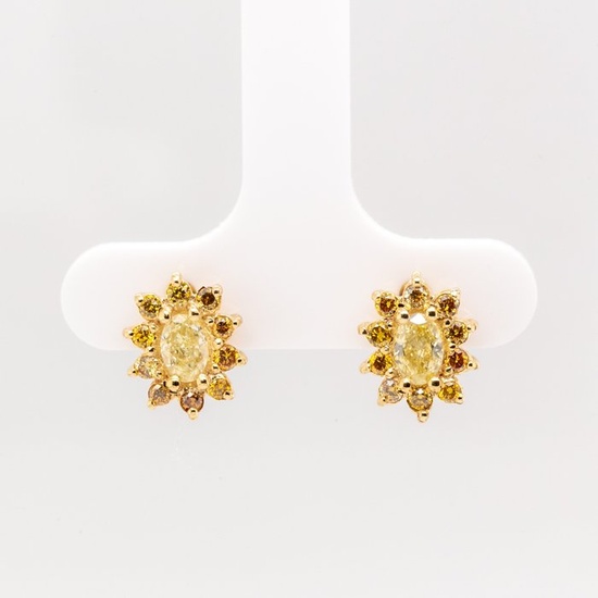 No Reserve Price - 1.08 tcw - Fancy Yellow - 14 kt. Yellow gold - Earrings Diamond