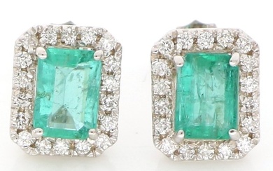 No Reserve Price - Earrings - 18 kt. White gold - 2.50 tw. Emerald - Diamond