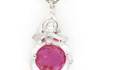 No Reserve Price - Necklace - 18 kt. White gold - 0.70 tw. Ruby - Diamond