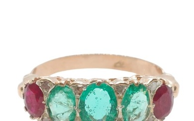No Reserve Price Ring - Rose gold, Silver 0.80ct. Emerald - Ruby