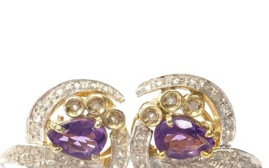No Reserve Price - no reserve price - Earrings - 9 kt. Silver, Yellow gold Amethyst - Diamond