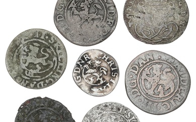 Norway, 2 skilling 1654, 1666, 1762 and four pcs. with insecure years,...