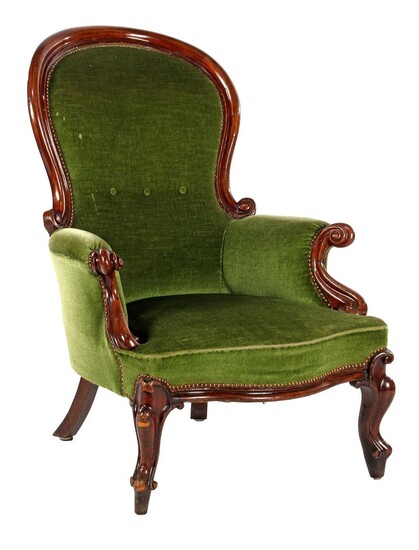 (-), Nut voltaire with green mohair upholstery, 19th...
