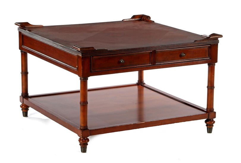 (-), Walnut color coffee table with marquetry piping...