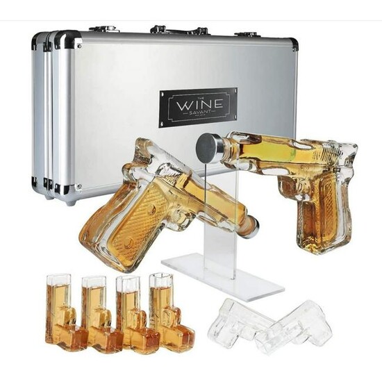 Novelty Pistol Shot Glasses Whiskey Decanters With Case