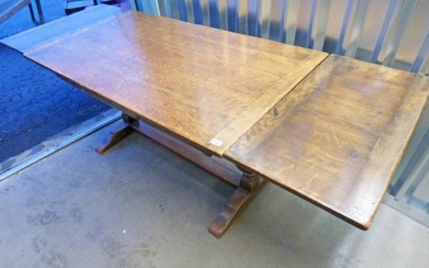OAK REFECTORY TABLE WITH CARVED BALUSTER SUPPORTS, MAX. LENGTH...