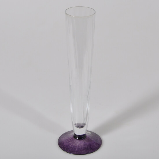 OIDENTIFIERAD DESIGNER. for KOSTA BODA, clear glass vase on violet base.