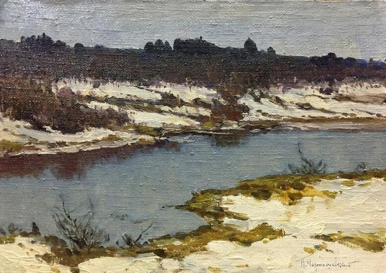 Oil painting Spring gray day Chernyshevsky Petr