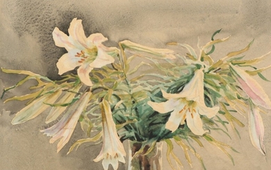 Olga Alexandrovna: Lilies in a vase. Signed Olga. Watercolour on paper. 26×34 cm.
