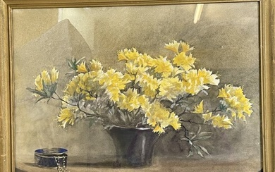 Ona Northey, still life of yellow flowers, watercolour, sign...