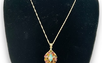 Opal Necklace w/Semi-Precious Stone Cluster