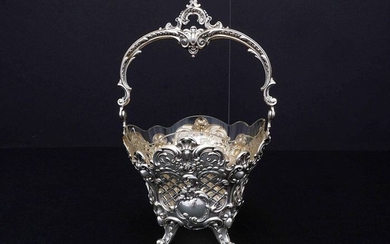 Openwork basket with Glass Insert - .800 silver - Germany - First half 20th century