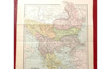 Original 19thc Map of Turkey, Greece, Romania, Servia