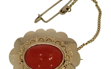 Ovaal model - 14 kt. Yellow gold - Brooch Blood coral
