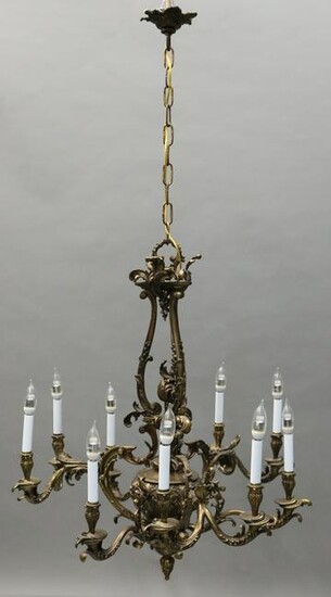 Oversized French Rococo Style Figural Bronze Chandelier