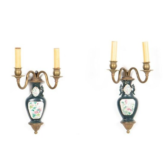 PAIR, CHINESE PORCELAIN WALL POCKET SCONCES