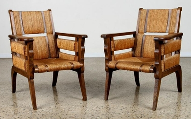 PAIR FRENCH OAK VICTOR COURTRAY ARM CHAIRS C.1950