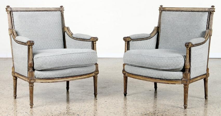 PAIR LOUIS XVI STYLE LIBRARY CHAIRS C. 1910
