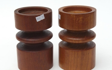 PAIR OF 1950S DANISH RETRO ROSEWOOD CANDLESTICKS SIGNED HINDS H.16CM