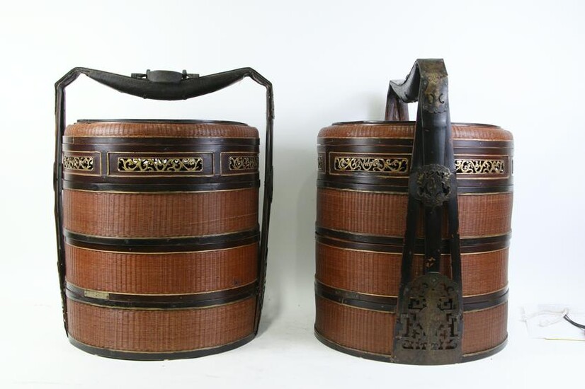PAIR OF ANTIQUE CHINESE LACQUERED WEDDING BASKETS