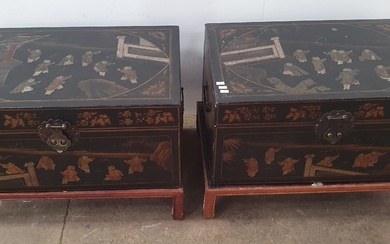 PAIR OF CHINESE BLACK LACQUERED TRUNKS