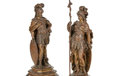 PAIR OF FRENCH BRONZE FIGURES OF MARS AND MINERVA 19TH
