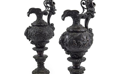 PAIR OF FRENCH RENAISSANCE STYLE BRONZE EWERS 19TH
