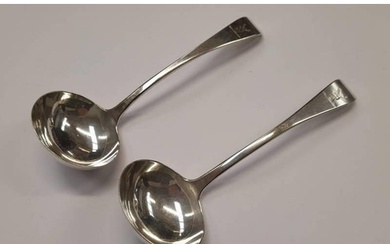 PAIR OF GEORGE III SILVER OLD ENGLISH PATTERN SAUCE LADLES B...