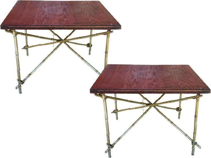 PAIR OF MAISEN JANSEN STYLE FAUX BAMBOO TABLES 28"