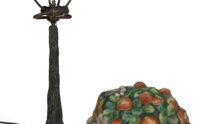 PAIRPOINT APPLE TREE PUFFY ART GLASS ELECTRIC TABLE LAMP